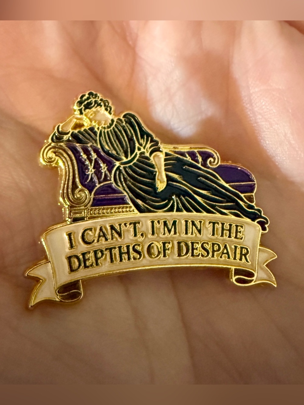 New I Can’t I’m In The Depths Of Despair Enamel Pin Victorian Woman Fainting Cou